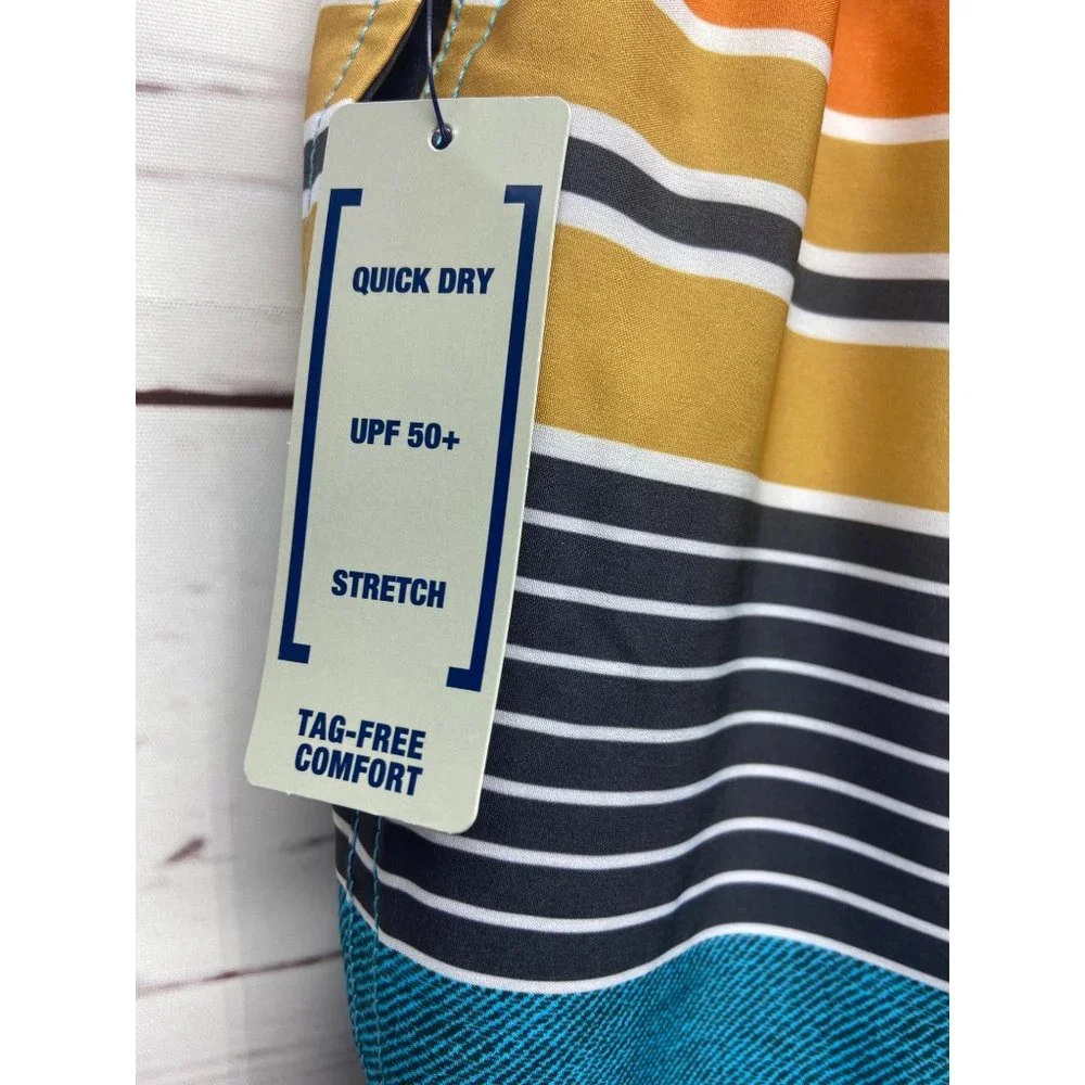George Mens Multi Colored Striped Drawstring Waist With Pockets Swim Trunks With